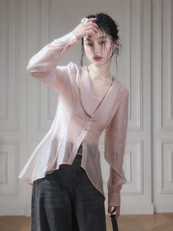 Big Collar Sheer Shirt & Camisole【s0000007879】