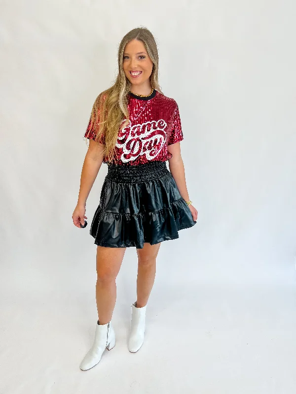 Game Day Sequin Top-Red/White