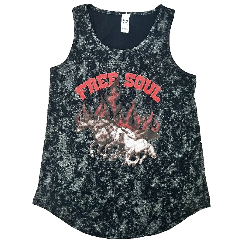 Free Soul Horses Black Acid Wash Tank