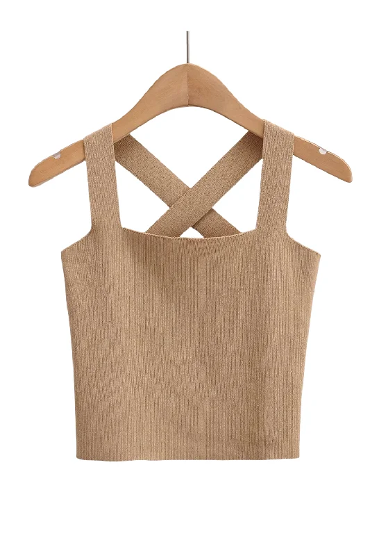 'Cynthia' Sleeveless Cross Back Knitted Top (3 Colors)