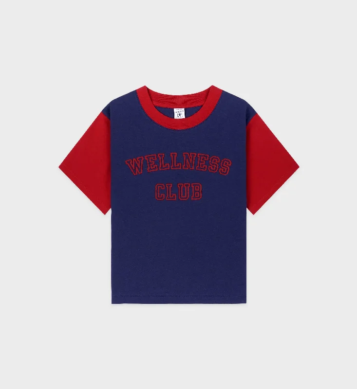 Wellness Club Color Block Cropped Tee - Navy/Ruby