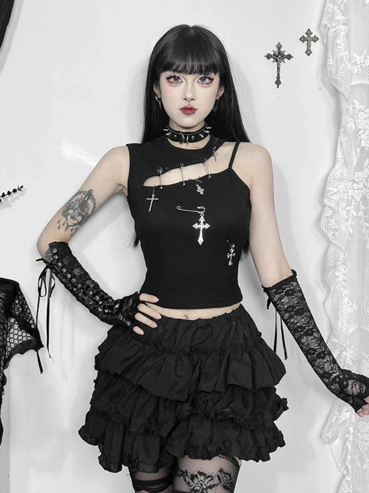 Gothic Cross Bustier Crop Punk Fashion Top