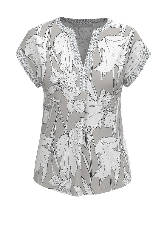 Bianca Julie Floral Tunic Top, Grey