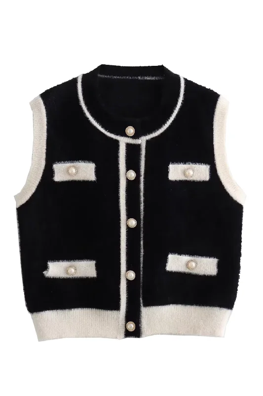 'Fiona' Round-Neck Sleeveless Knitted Vest (2 Colors)