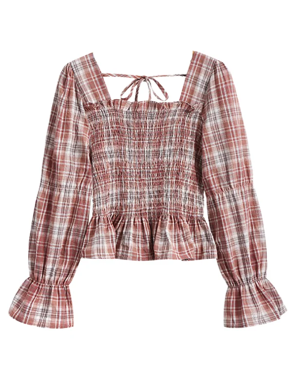 'Kai' Plaid Ruched Ruffled Tied Top (2 Colors)