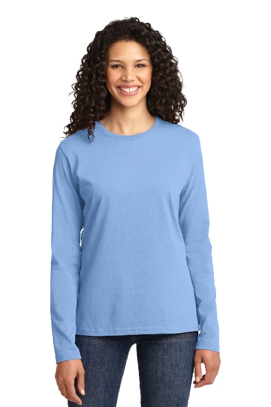 Port & Company Womens Core Long Sleeve Crewneck T-Shirt - Light Blue - Closeout