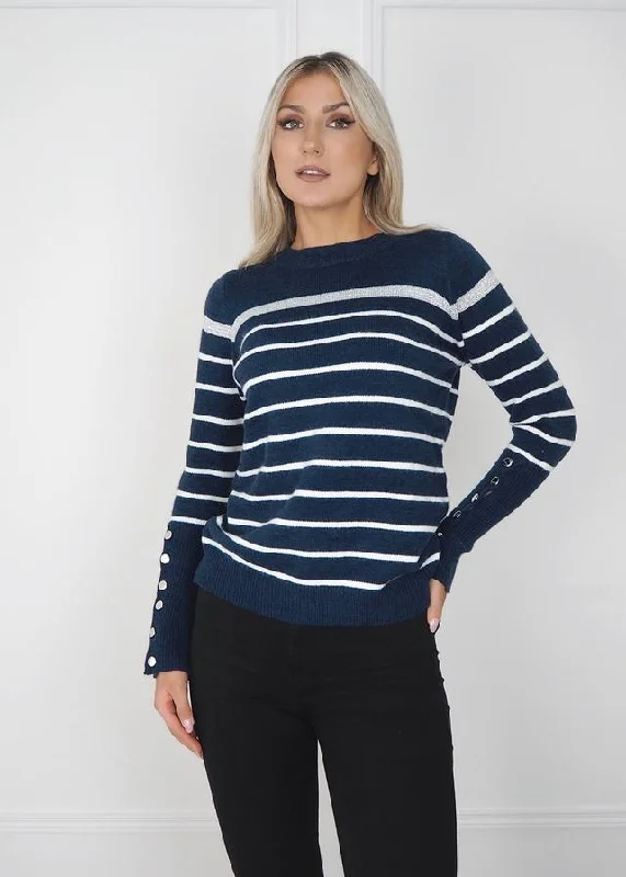 Stella Navy Stripe Button Detail Knit Jumper