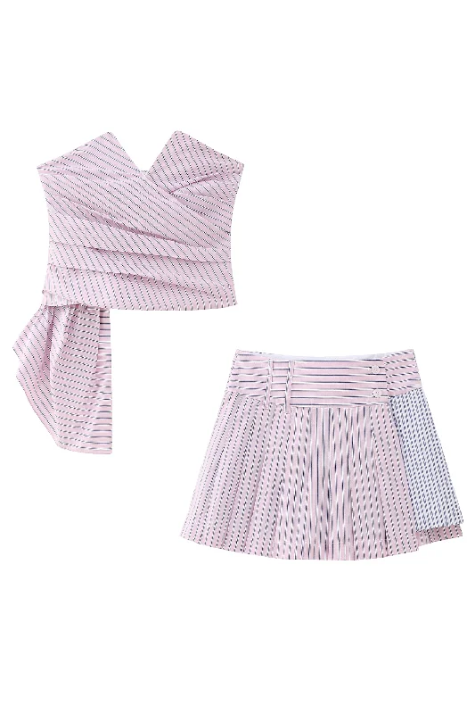 'Hilda' Stripe Off-Shoulder Top & High Waist Skirt