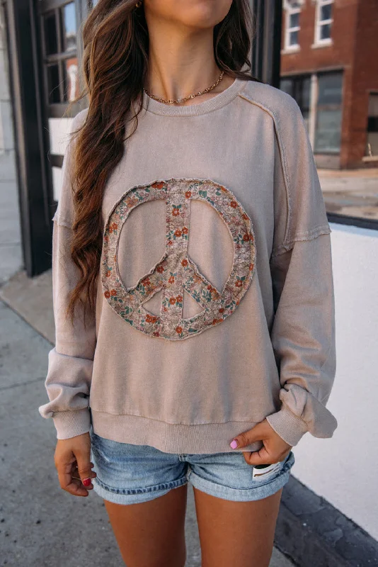 Goat Floral Peace Symbol Drop Shoulder Sweatshirt