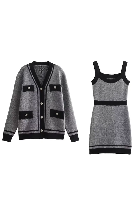 'Doreen' Knitted Cardigan & Sleeveless Dress Set (2 Colors)