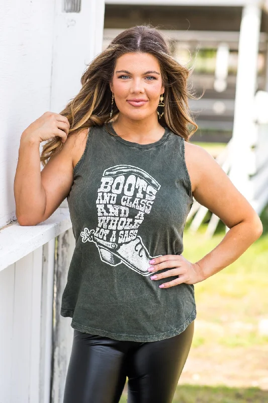 Olive Washed Boots and Sass Graphic Tank