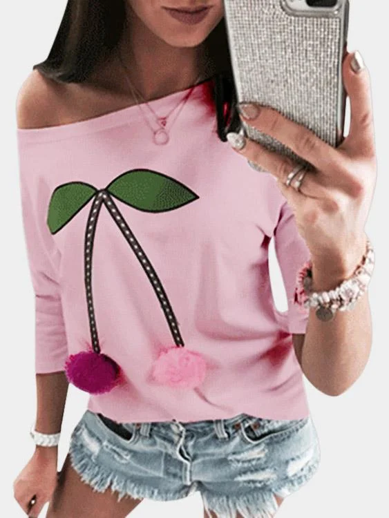 Custom Scoop Neck Printed 3/4 Sleeve Pink T-Shirts