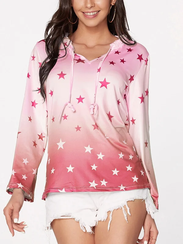 Wholesale V-Neck Long Sleeve Star T-Shirts