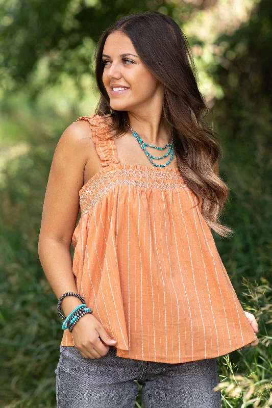 Burnt Orange Embroidered Trim Tank