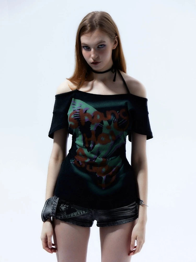 Hot Girl One Shoulder Short Sleeve T-Shirt [s0000008011]