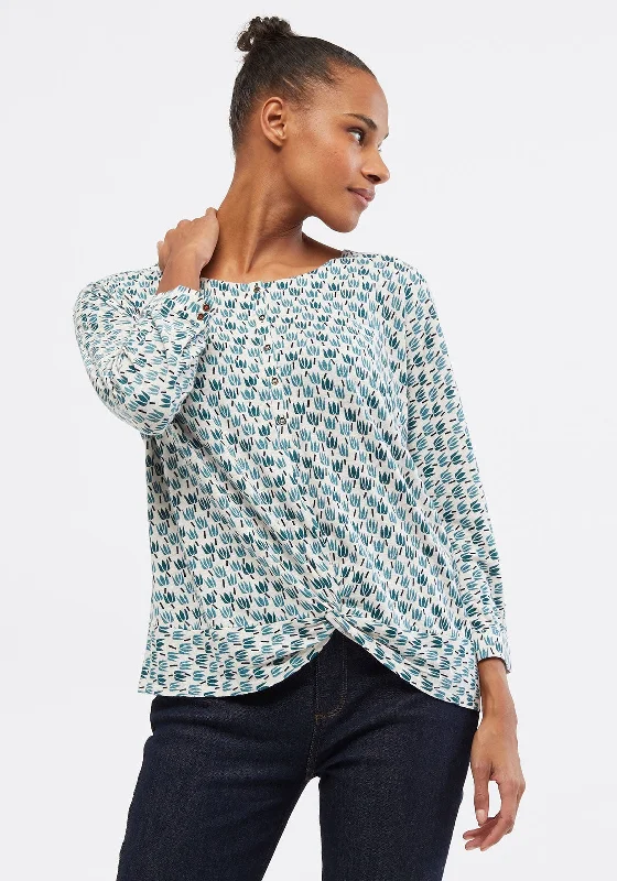 White Stuff Printed Tie Hem Top, Teal Multi