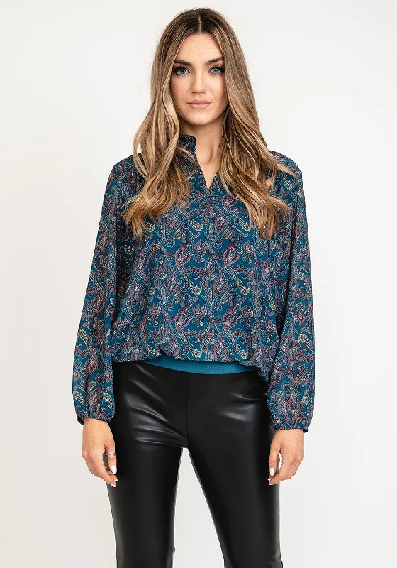 Kate & Pippa Paisley Print Blouse, Teal Multi