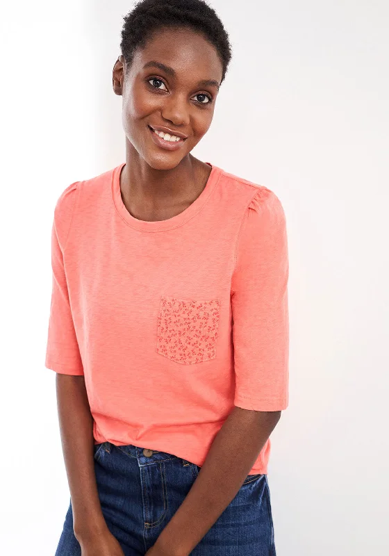 White Stuff Petunia Print Pocket T-Shirt, Coral