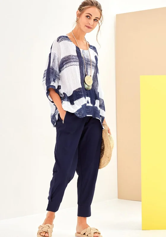 Naya Fade Stripe Print Top, French Navy & White