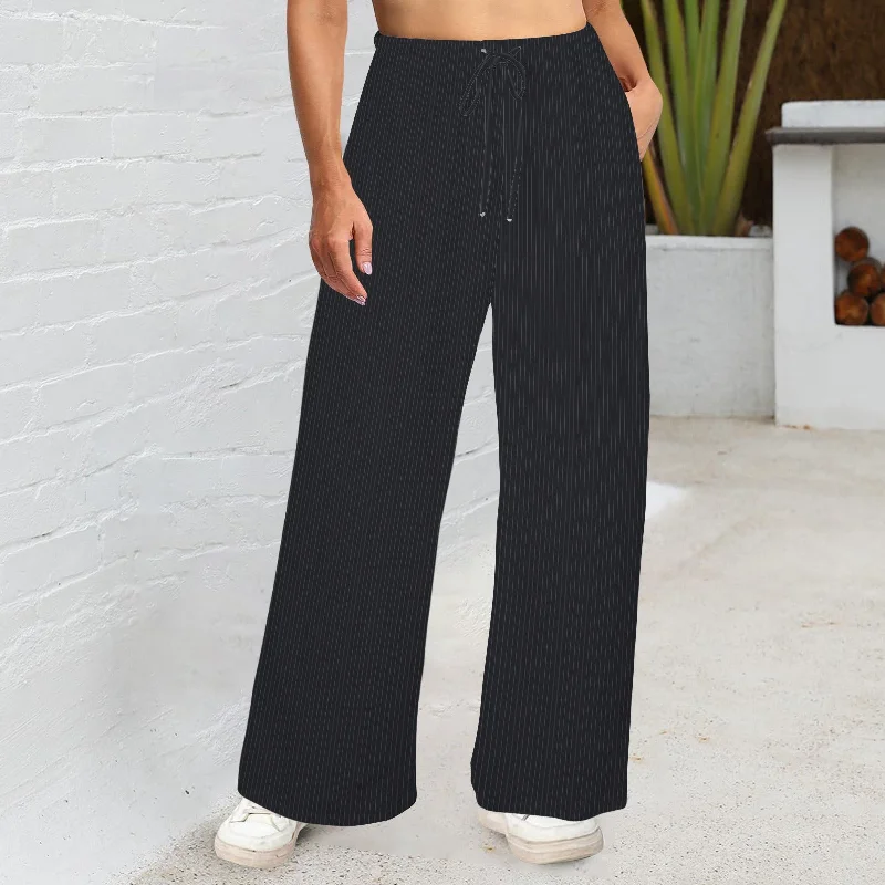 Midnight Fine Stripe Wide Leg Pants with Pockets