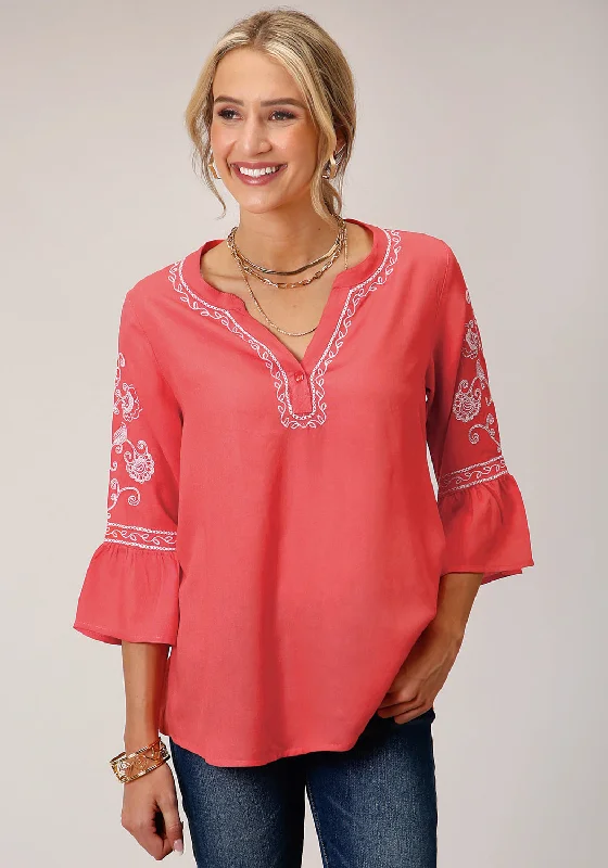 Roper Womens Orange Rayon/Nylon L/S Shirt