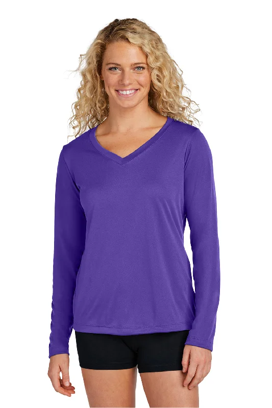 Sport-Tek Womens Competitor Moisture Wicking Long Sleeve V-Neck T-Shirt - Purple