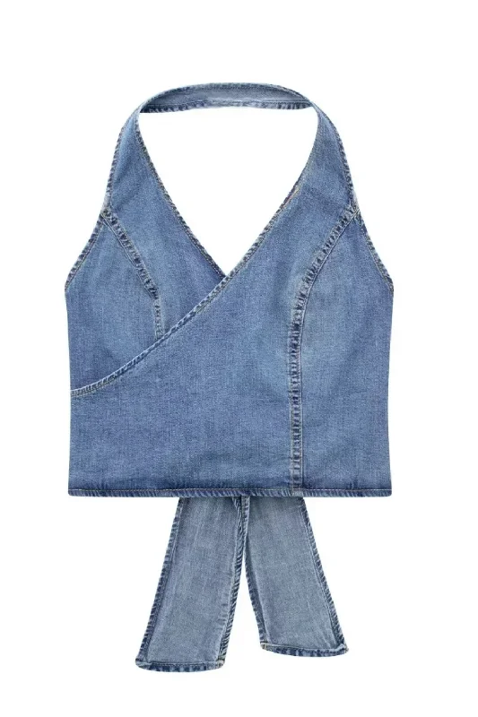 'Johanna' Backless Cropped Denim Top