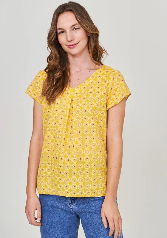 White Stuff Kia Organic Cotton Circle Print Top, Yellow Multi