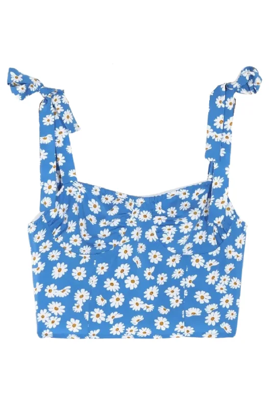 'Katerina' Floral Sleeveless Smocked Crop Top