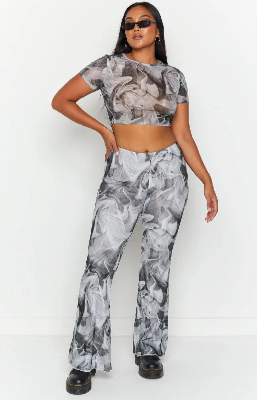 Willow Black Print Mesh Flare Pants