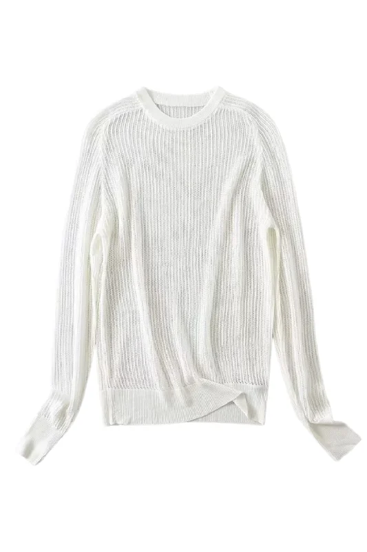 'Fey' Round Neck Rib Knit Thin Sweater (3 Colors)