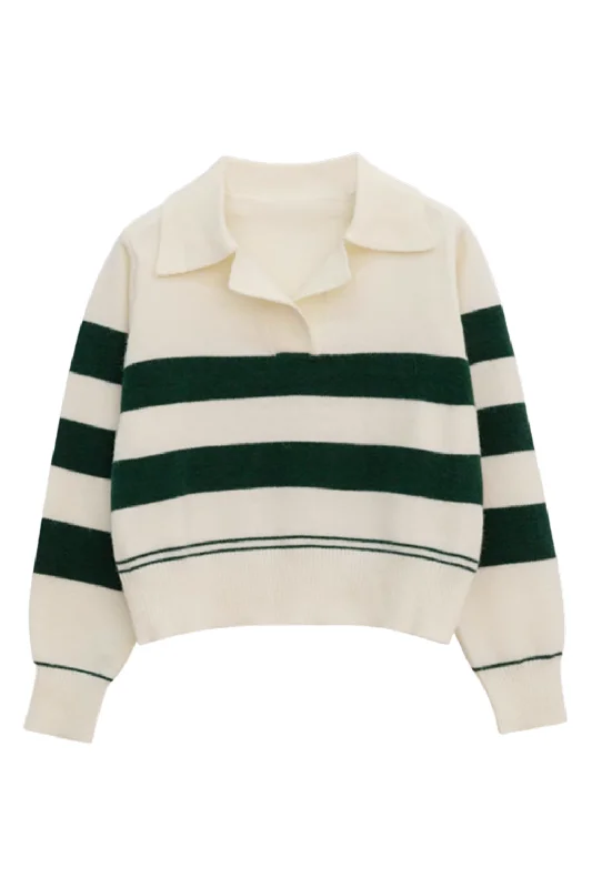 'Addison' Collared Stripe Short Sweater (2 Colors)