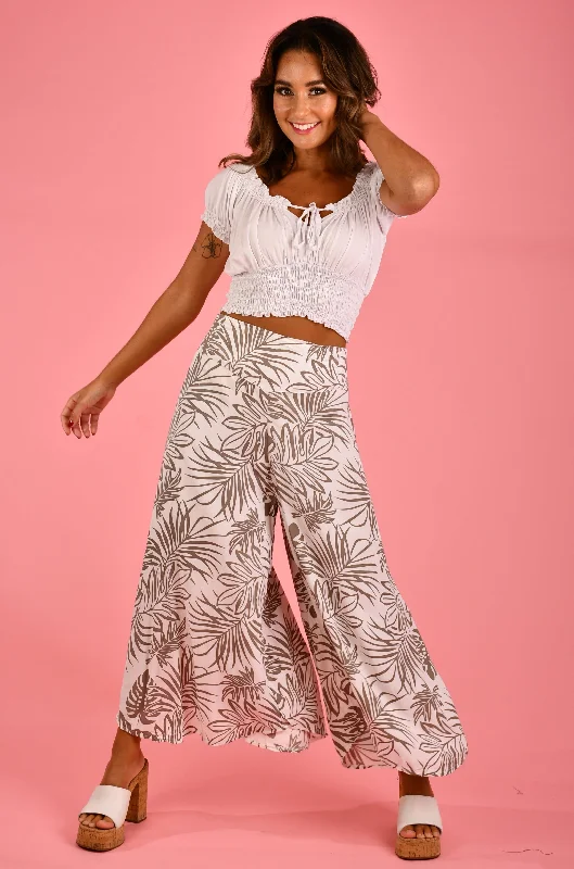 VBLP106 - SYDNEY WIDE LEG PANT - PALM WHITE