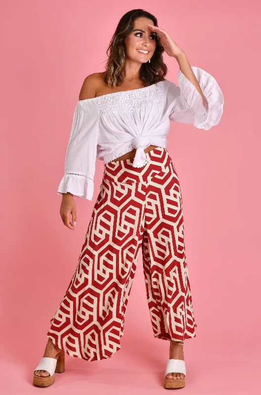 VBLP106 - SYDNEY WIDE LEG PANT - GEO RED