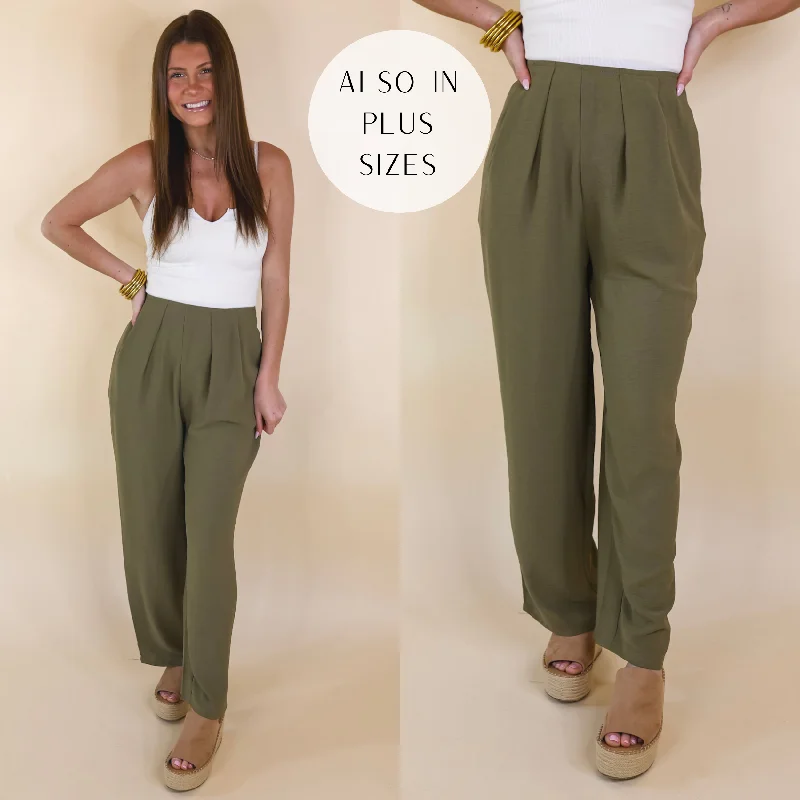 Trading Favors Pleated Detail Pants in Olive Green