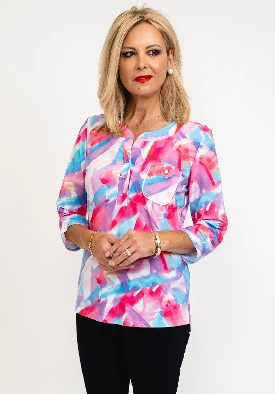 Leon Collection Jackie Watercolour Print Blouse, Pink Multi