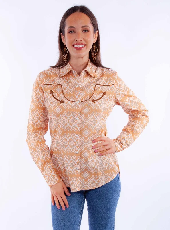 Scully Womens Western Geometric Ginger 100% Cotton L/S Shirt