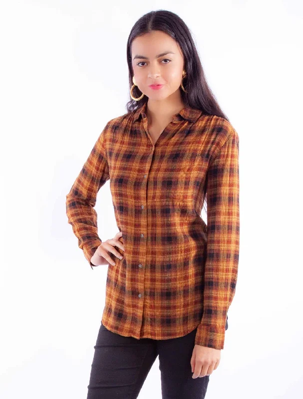 Scully Womens Seersucker Plaid Autumn Rayon Blend L/S Blouse