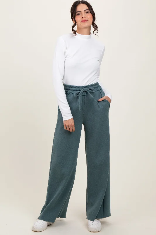 Light Olive Exposed Seam Wide Leg Sweatpants