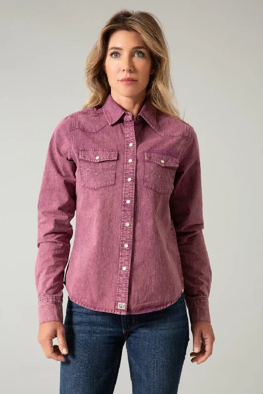 Kimes Ranch Womens Kaycee Denim Wine 100% Cotton L/S Shirt