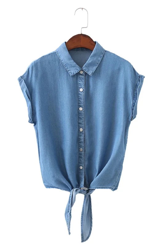 'Charlotte' Collared Sleeveless Denim Top (2 Colors)