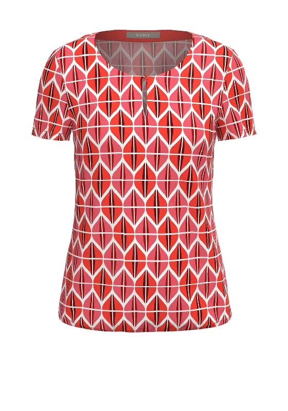 Bianca Arwen Geometric Leaf Print Top, Red Multi