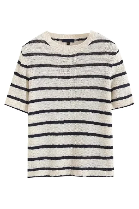 'Helen' Striped Round-Neck T-Shirt Top (2 Colors)