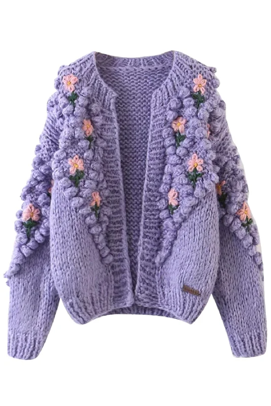 'Luciana' Flower Hand-Knitted Cardigan (2 Colors)