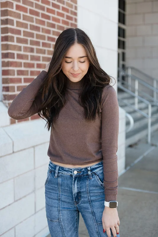 Mocha Long Sleeve Mock Neck Sweater