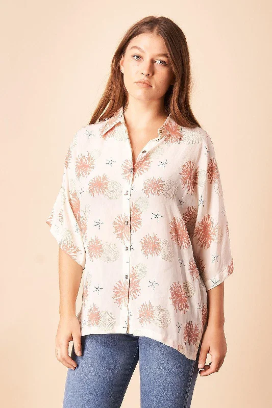 Seascape Silk Blouse in Cream + Rose