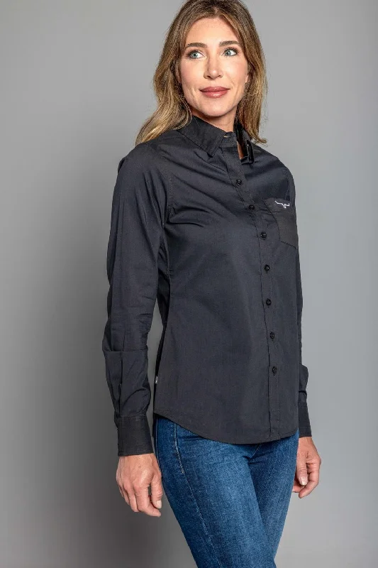 Kimes Ranch Womens Team Shirt Long Black Cotton Blend L/S Shirt