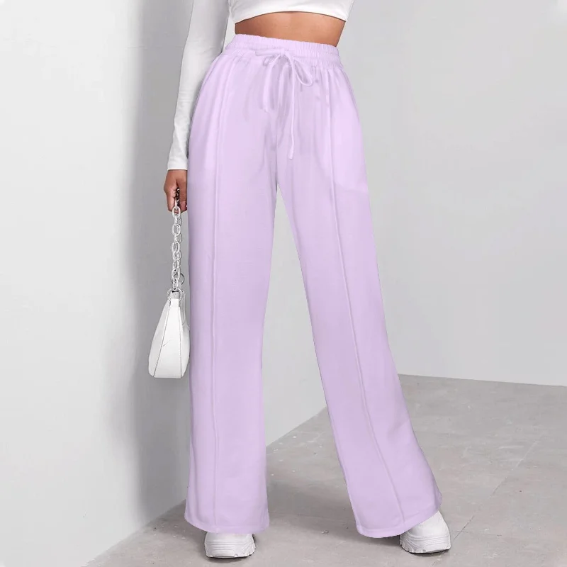 Ladies Drawstring Wide Leg Sweatpants Lavender