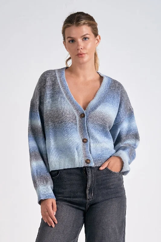 Blue Space Dye Cropped Cardigan