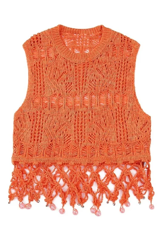 'Marissa' Sleeveless Crochet Round-Neck Knit Top